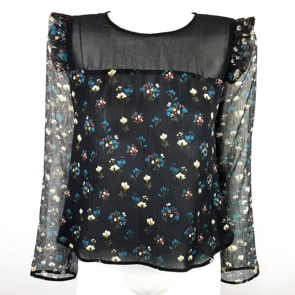 Zara Tops - Zara Floral Print on Black Semi Sheer Top